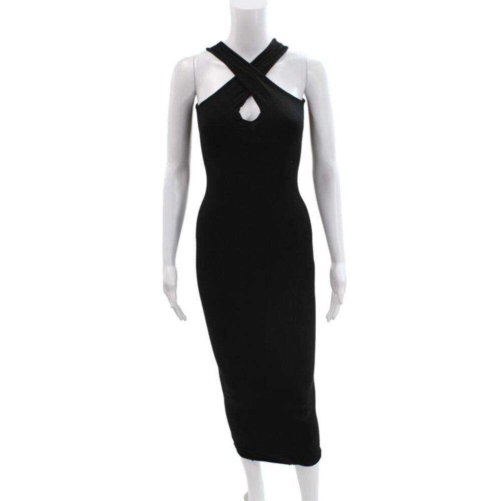 Urban Zen Women Halter Sleeveless Bodycon Long Black Viscose Dress Size S